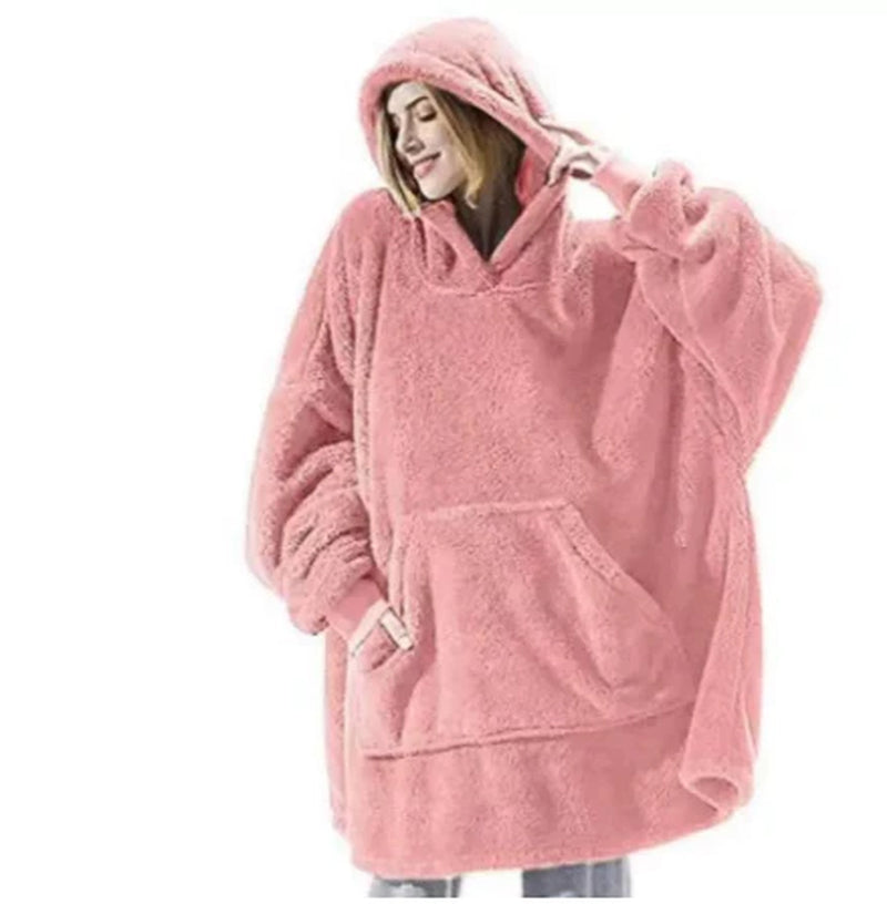 Premium Double-Sided Fleece Hoodie Sweatshirt with Oversized Pocket - Comfortable and Cozy Wearable Blanket