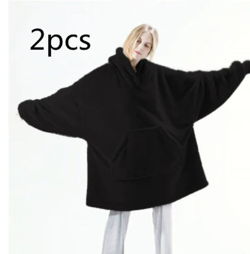 Premium Double-Sided Fleece Hoodie Sweatshirt with Oversized Pocket - Comfortable and Cozy Wearable Blanket