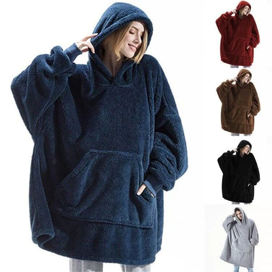 Premium Double-Sided Fleece Hoodie Sweatshirt with Oversized Pocket - Comfortable and Cozy Wearable Blanket