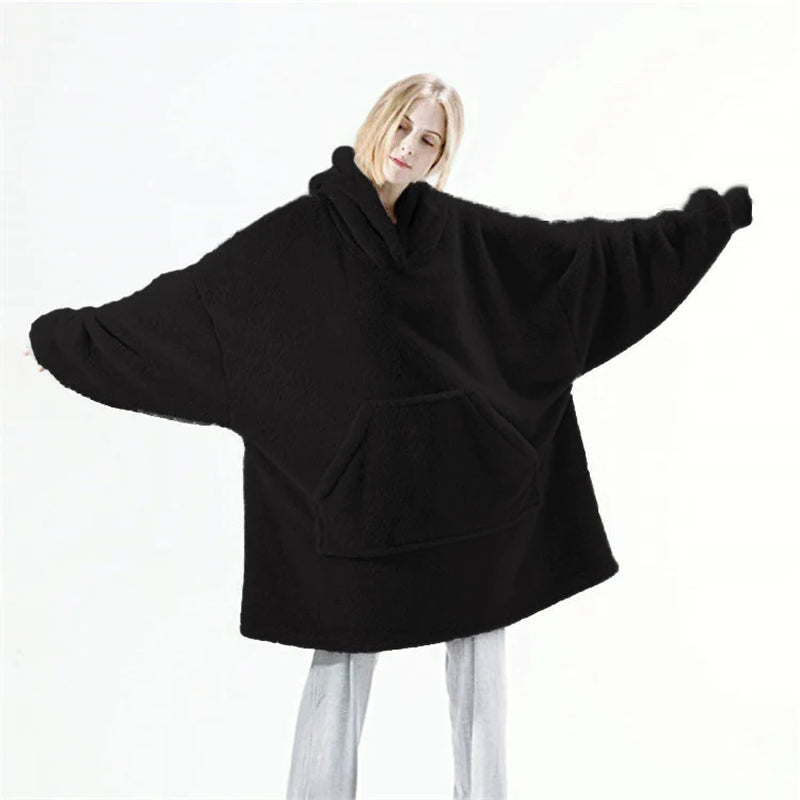 Premium Double-Sided Fleece Hoodie Sweatshirt with Oversized Pocket - Comfortable and Cozy Wearable Blanket